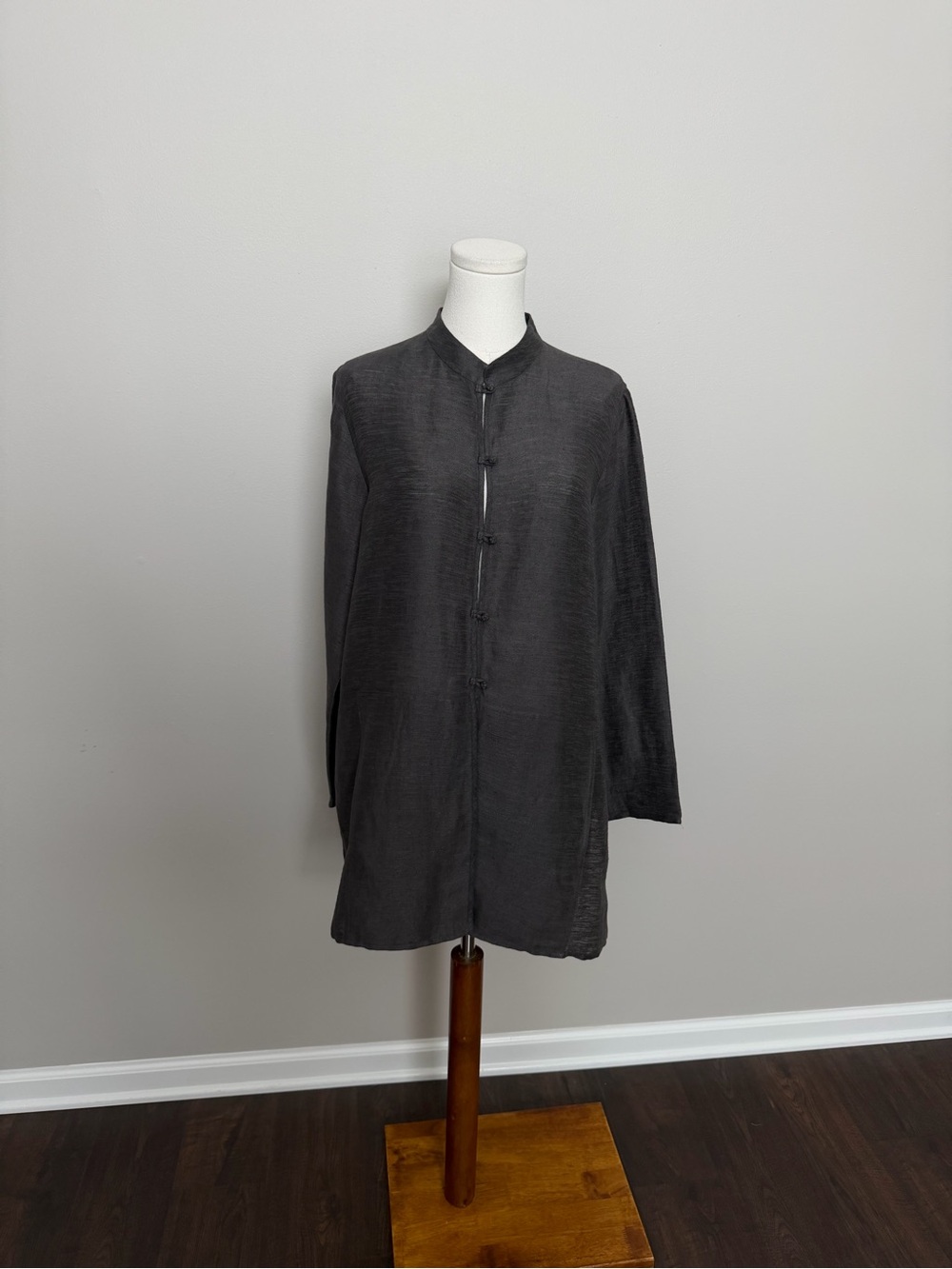 Eileen Fisher Kimono Tunic Top Linen Cotton Blend Lightweight Pockets Grey